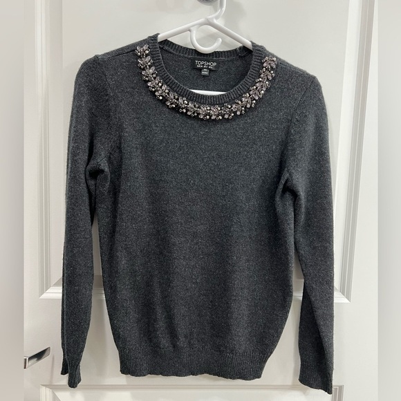 Topshop Women’s Sweater with Embellished Rhinestones Size 2 - Picture 1 of 7